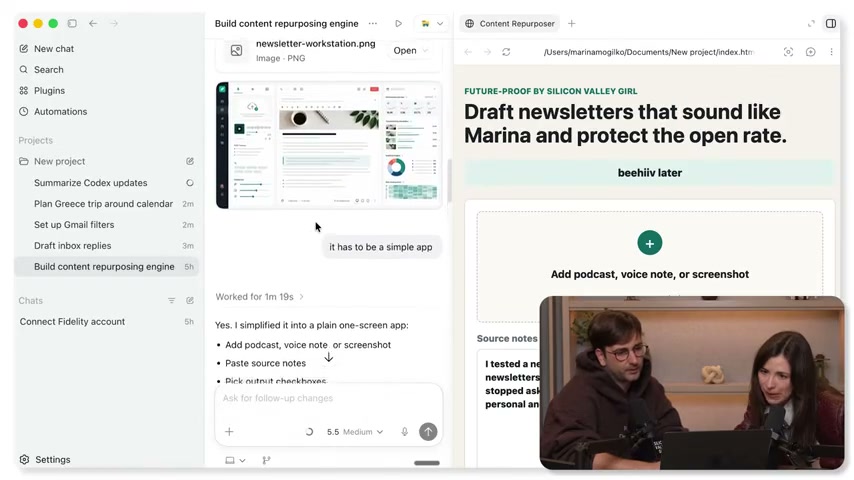 Frame do vídeo em que a primeira versão do app ficou sofisticada demais para o que a apresentadora queria